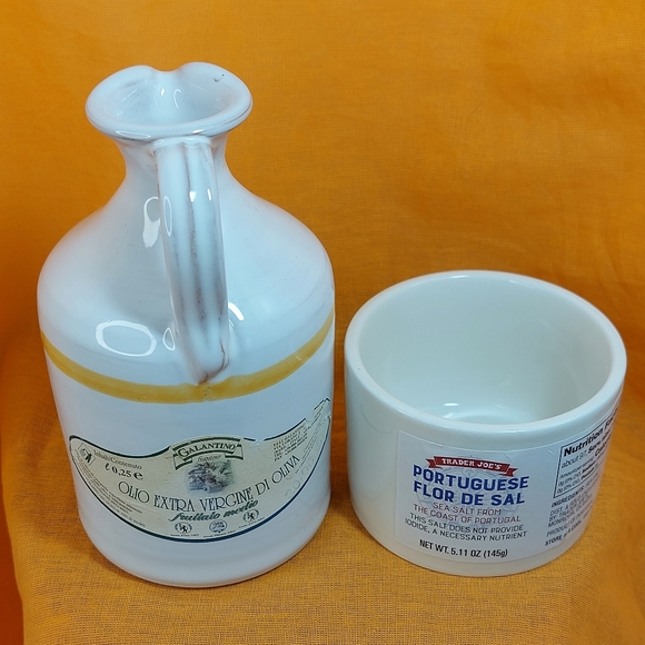 Galantino Handpainted Ceramic Oil Cruet/Trader Joe's Portugese Salt Ceramic Jar - Picture 5 of 10